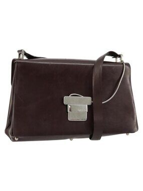 Authentic GUCCI Shoulder Bag Patent Leather Brown Silver 001 3444 1746